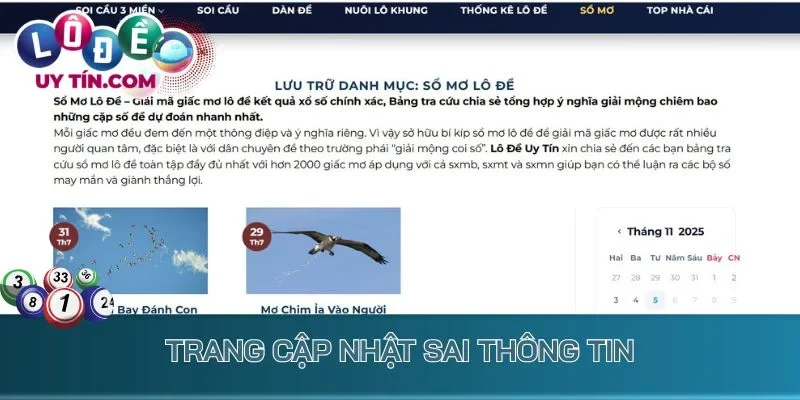 Trang cập nhật sai thông tin